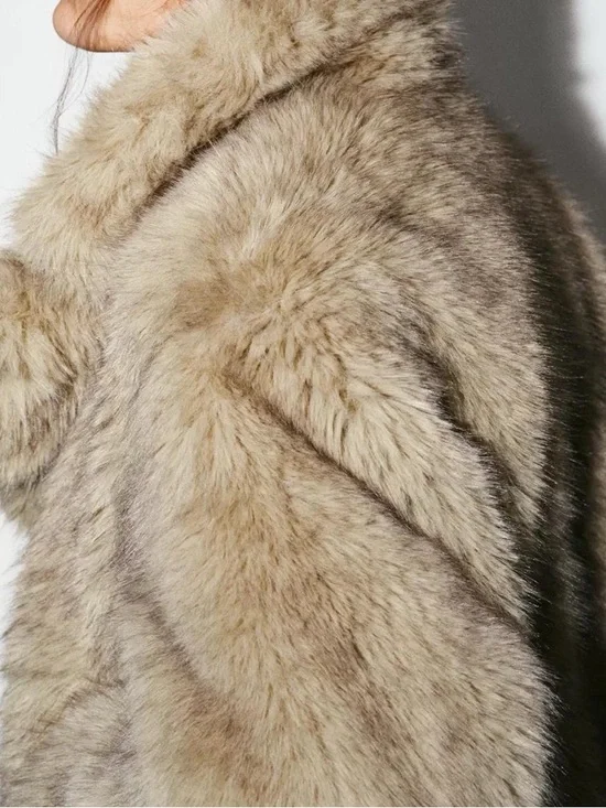 NWT BRAND NEW RARE SOLD OUT ZARA LIGHT BROWN /TAN FAUX FUR SHORT COAT - Picture 5 of 8